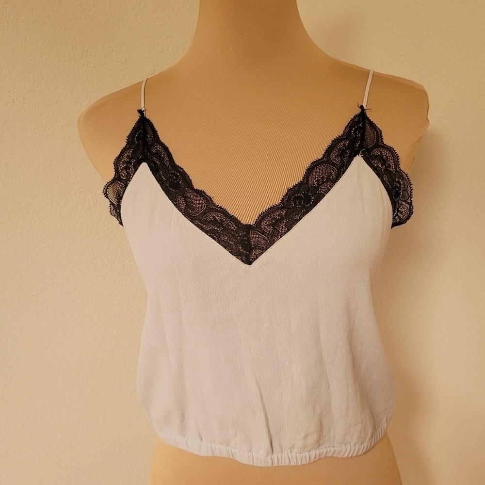 Wilfred Free Grey Crop Cami with Black Lace Trim
